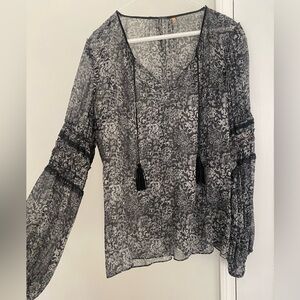 Elie Tahari Black and Gray Sheer Shimmer Blouse